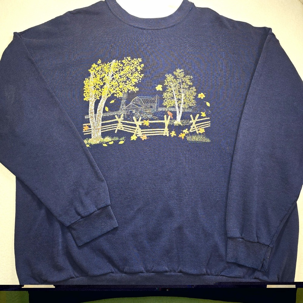 Vtg 90s Endless Designs Autumn Farm Scene Crewneck Oversized 3XL Grandmacore....